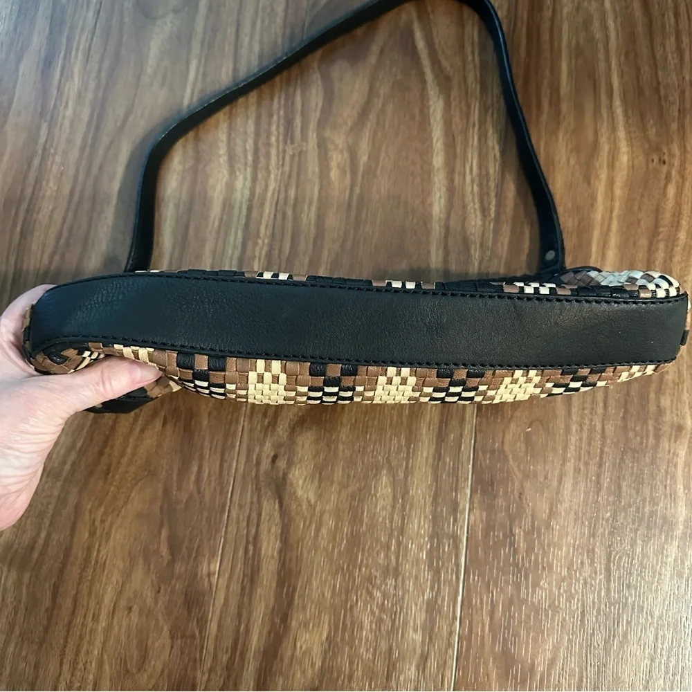 Woven Leather Clever Carriage Black and Brown Woven Leather Shoulder Bag Clutch